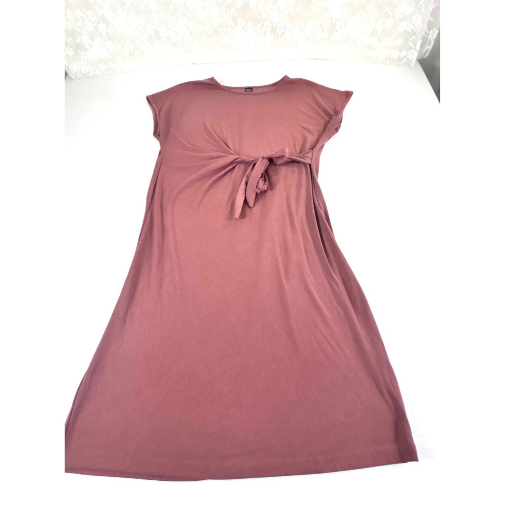 PEROUT Knit Tie Waist Dress Mauve Pink Midi Cap Sleeve EU M US 6